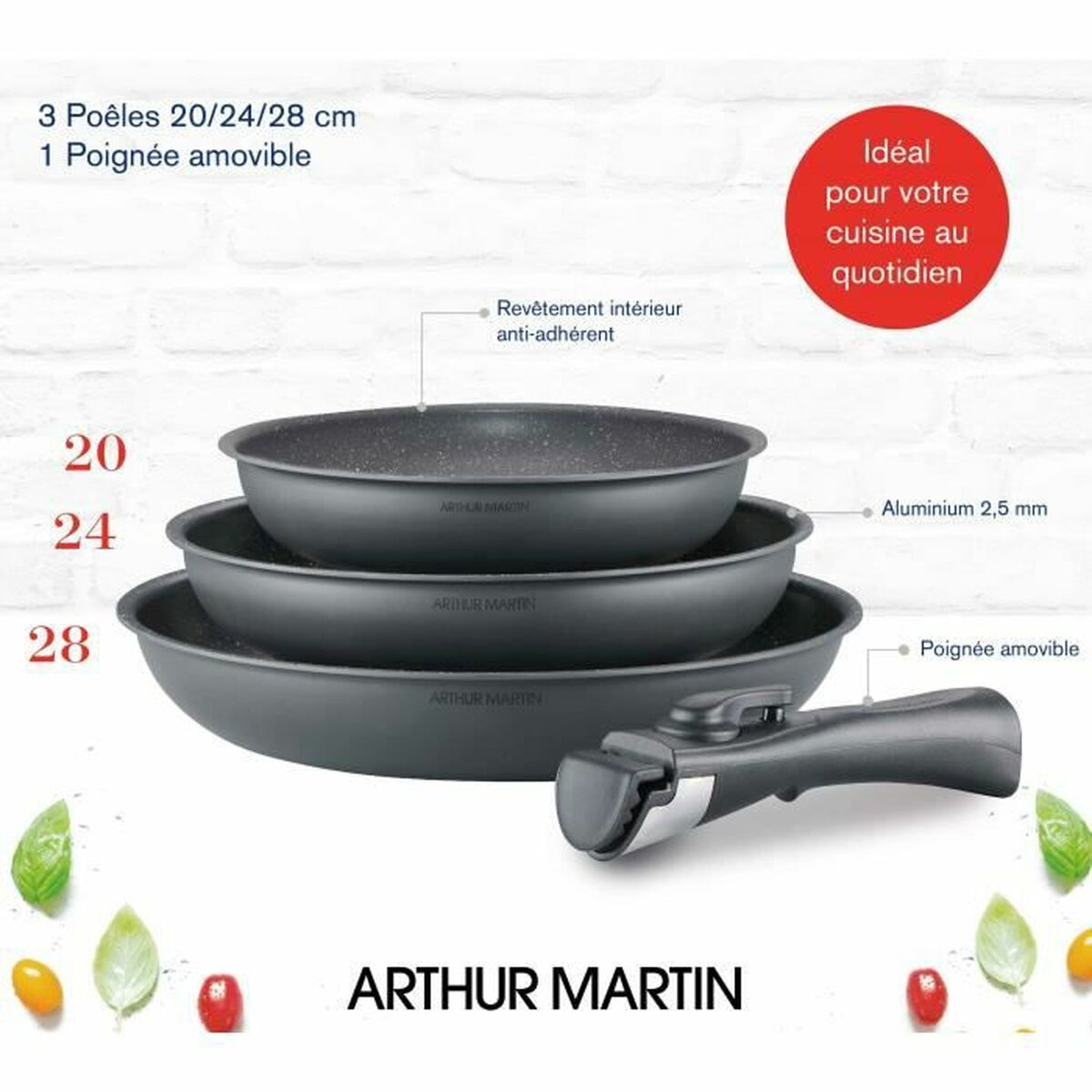 Batterie de Cuisine Arthur Martin AM521 Gris 4 Pièces